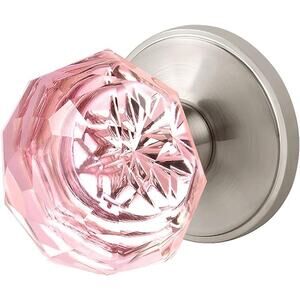 Door Knobs Crystal Style(Pink),Passage Interior Door Knob Glass Brushed Nickel